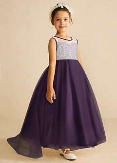 Azazie Tay Flower Girl Dresses Plum A-Line Sequins Tulle Dress image3