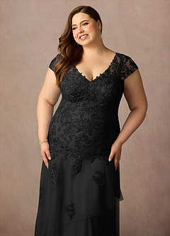 Azazie Romy Mother of the Bride Dresses Black Mermaid V-Neck Sequins Tulle Dress image11