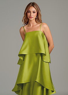 Azazie Azalea Bridesmaid Dresses Lemongrass A-Line Ruched Stretch Satin Dress image2