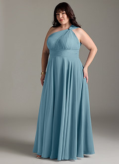 Azazie Charlize Bridesmaid Dresses Moody Blue A-Line One Shoulder Chiffon Dress image11
