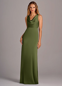 Azazie Wrenlee Bridesmaid Dresses Olive A-Line Stretch Satin Dress image1