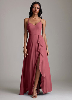Azazie Naeem Vestidos de damas de honor Vestido de Merlot de Gasa de Corte en A con Cuello en V fruncido image1