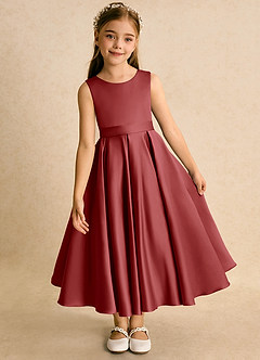 Azazie Junebuj Flower Girl Dresses Rust Ball-Gown Pleated Matte Satin Dress image6