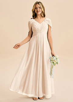 Azazie Emma Junior Robe Trapèze en Mousseline de soie Plissée Albâtre Blanc image5