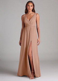 Azazie Tanicia Bridesmaid Dresses Champagne Rose A-Line Pleated Chiffon Dress image1
