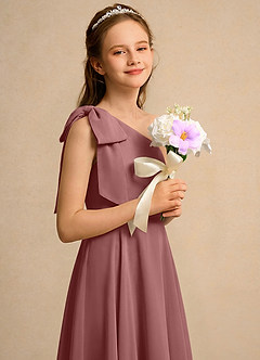 Azazie Guppy Junior Formal Flower Girl Dresses Desert Rose A-Line One Shoulder Chiffon Dress image4