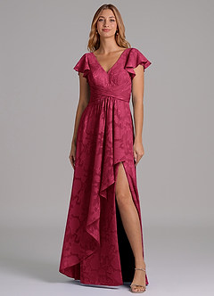 Azazie Omari 신부 들러리 드레스 A라인 주름진 플로럴 번아웃 바닥 길이 드레스 image4