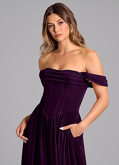 Azazie Hattie Robes de demoiselle d'honneur Robe Trapèze en velours Rayé Grain De Raisin image2