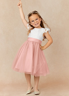 Azazie Vetty Flower Girl Dresses Ivory Rosette A-Line Lace Tulle Dress image1