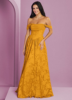 Barbie ♥ Azazie Bridesmaid Dresses Butterscotch A-Line Off the Shoulder Floral Burnout Convertible Dress image6