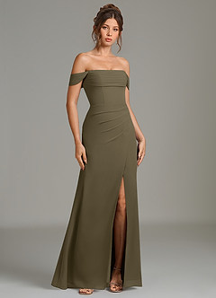 Azazie Jalice Robes de demoiselle d'honneur Robe Sirène en Mousseline de soie Épaule décolletée Vert Saule image1
