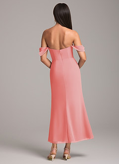 Azazie Saige Bridesmaid Dresses Coral Sheath Off the Shoulder Chiffon Convertible Dress image5