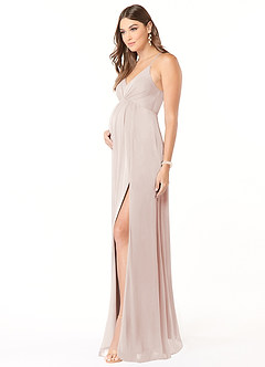 Azazie Annabelle Maternity Bridesmaid Dresses A-Line V-Neck Pleated Mesh Floor-Length Dress image3