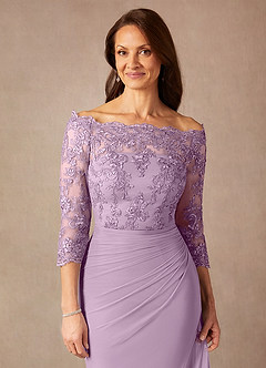 Azazie Rhonda Mother of the Bride Dresses Wisteria Mermaid Off the Shoulder Mesh Dress image7