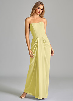 Azazie Anaïs Jurken voor bruidsmeisjes Jurk van Chiffon met Kolom Strapless Citroensorbet image4