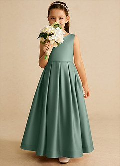 Azazie Cailee Blumenmädchenkleider Ballkleid Plissee Matte Satin Kleid Eukalyptus image3