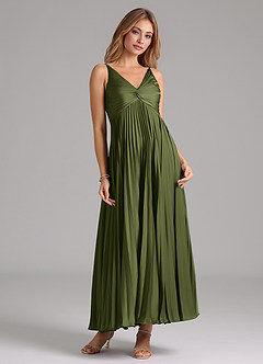 Azazie Raychelle Bridesmaid Dresses Olive A-Line Pleated Stretch Satin Dress image5
