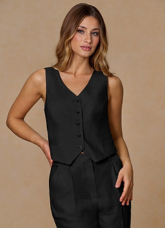 front Belicia Black 100% Linen Vest
