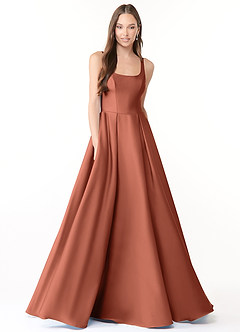 Azazie Neve Brautjungfernkleider Ballkleid mit Taschen Stretch-Satin Kleid Lehm image1