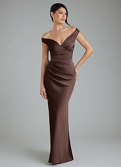Azazie Stella Robes de demoiselle d'honneur Robe Fourreau Convertible en Satin extensible Corset Ganache image1