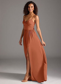 Azazie Zeya Bridesmaid Dresses Cedar Rose A-Line Pleated Stretch Satin Dress image7