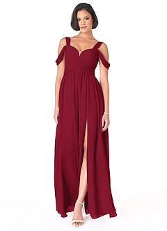 Azazie Lianne Bridesmaid Dresses Burgundy A-Line Off the Shoulder Chiffon Dress image2
