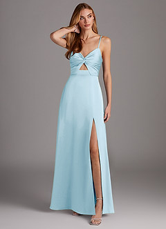 Azazie Jenna Bridesmaid Dresses Sky Blue A-Line Pleated Stretch Satin Dress image1