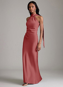 Azazie Cassiana Jurken voor bruidsmeisjes Jurk van Stretch Satijn met Zeemeermin Geplooid Antieke Roos image5