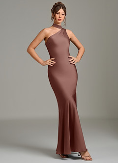 Azazie Jalissa Bridesmaid Dresses Espresso Mermaid One Shoulder Stretch Satin Dress image5