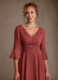 Azazie Aerynne Mère de la mariée Robes Robe Trapèze en Mousseline de soie Plissé Terracotta image5