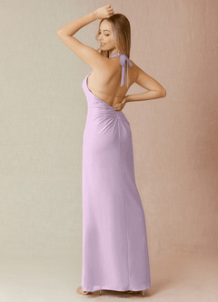 Azazie Yessi Final Sale Dusty Blue Sheath Pleated Chiffon Dress image2