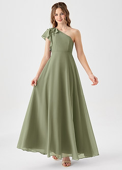 Azazie Arabella Junior Pistachio A-Line Ruched Chiffon Dress image1