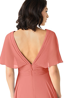 Azazie Pamela Bridesmaid Dresses Salmon Pink A-Line V-Neck Pleated Chiffon Dress image5