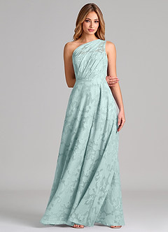Azazie Phaedra Bridesmaid Dresses Mist A-Line One Shoulder Floral Burnout Dress image4