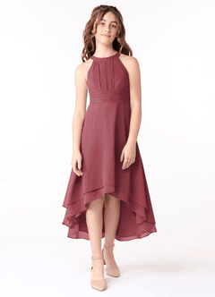 Azazie Linna Junior Vestido de Merlot de Gasa de Corte En A con Plisado image1