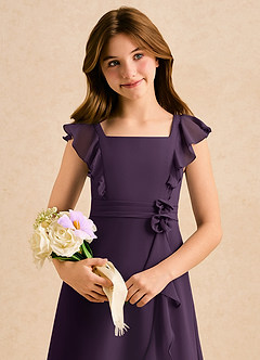 Azazie Soso Girls Formal Flower Girl Dresses Plum A-Line Pleated Chiffon Dress image6
