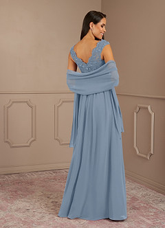 Azazie Amethyst vestidos de madre de la novia Vestido de Azul Polvoriento de Gasa de Corte En A con Lentejuelas Cuello V image2