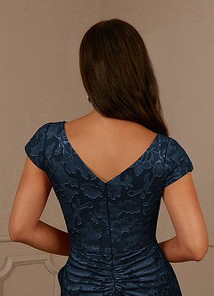 Azazie Roya vestidos de madre de la novia Vestido Azul Marino Oscuro de Devorado Floral de Corte Sirena con Drapeado image6