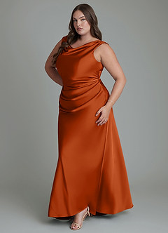 Azazie Kieryn Bridesmaid Dresses Burnt Orange Mermaid Pleated Stretch Satin Dress image11
