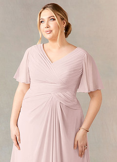 Azazie Morning Glory Final Sale Blushing Pink A-Line V-Neck Ruched Chiffon Dress image9