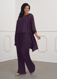 Azazie Maura Mère de la mariée Robes Robe Combinaison/Tailleur Pantalon en Mousseline de soie Paillettes Prune image8