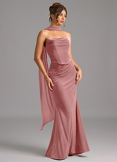 Azazie Sorrel Vestidos de damas de honor Vestido de Rosa Polvorienta de terciopelo de Corte Sirena Convertible con Corsé image4