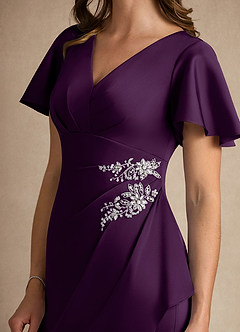 Azazie Robins Kleider für die Brautmutter A-Linie Plissee Stretch-Satin Kleid Traube image6