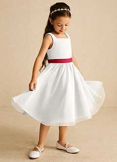 Azazie Elina Flower Girl Dresses Ivory Scarlet A-Line Sleeveless Chiffon Dress image1