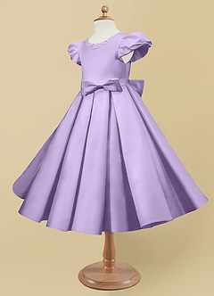 Azazie Jewel Flower Girl Dresses Lilac Ball-Gown Pleated Matte Satin Dress image6