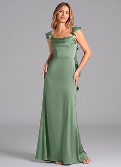 Azazie Adi At-home Try On Dresses Burgundy A-Line Pleated Stretch Satin Dress image4