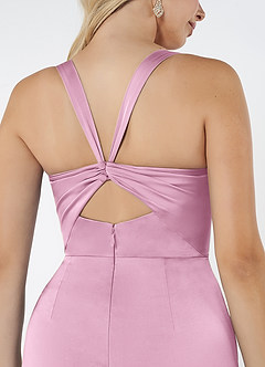 Azazie Mero Robes de demoiselle d'honneur Robe Sirène en Satin extensible Plissée Rose Bonbon image5