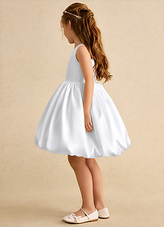 Azazie Nirvana vestidos de niña de las flores Vestido de Blanco de Satin Mate de Princesa con Volante image4