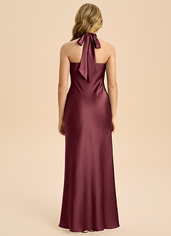 Azazie Chickie Junior Jurk van Stretch Satijn met Kolom Geplooid Merlot image2