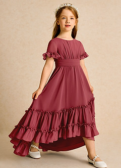 Azazie Kass Flower Girl Dresses Pomegranate A-Line Pleated Chiffon Dress image1